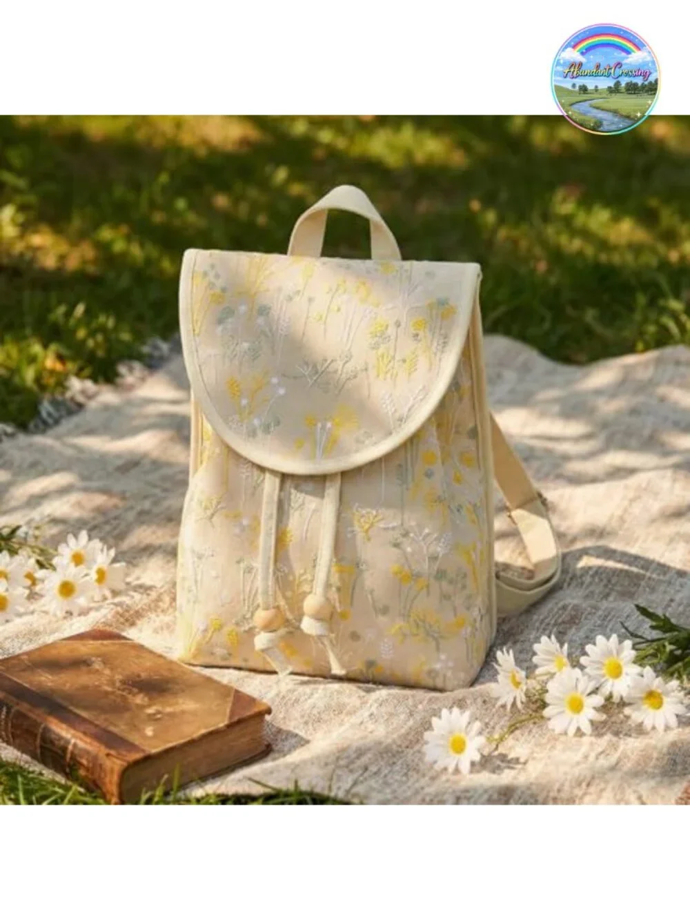 Embroidered Canvas Mini Backpack Purse with Floral Design for Women Travel